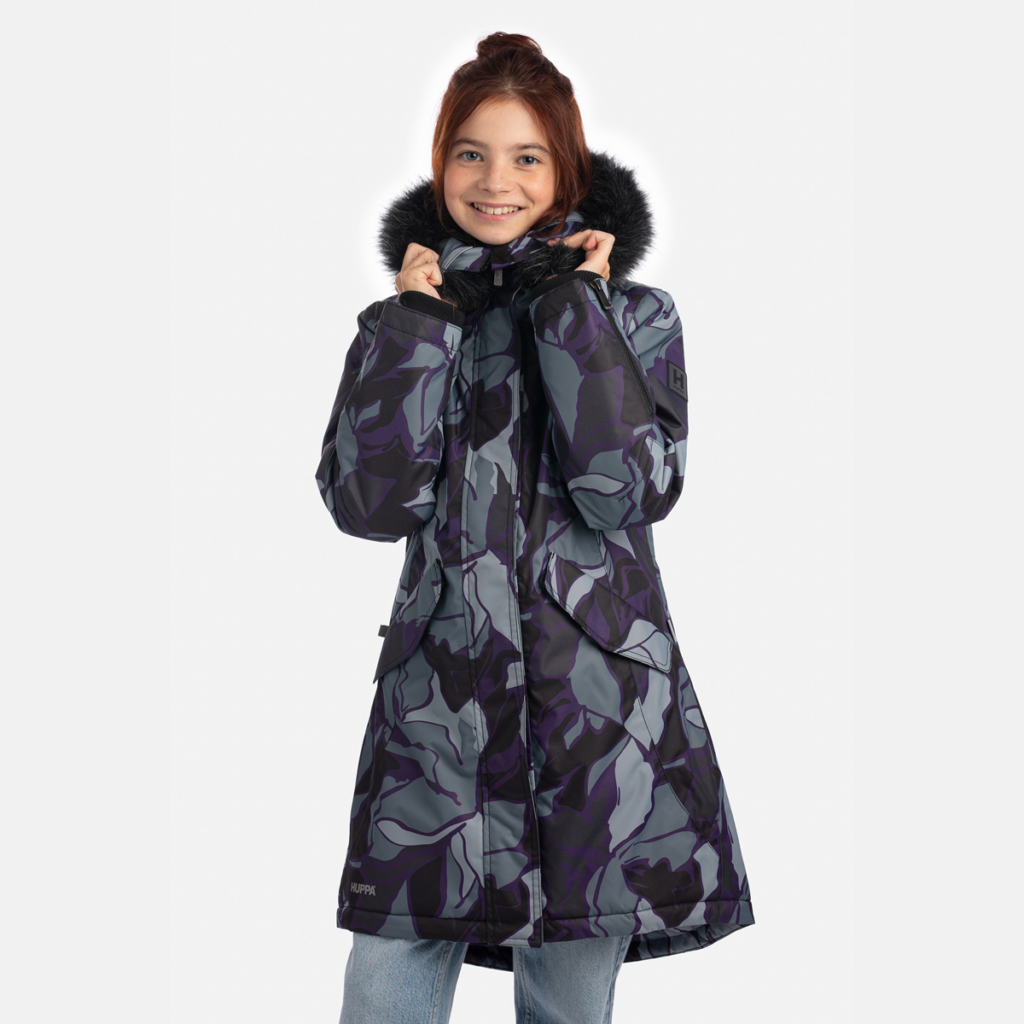 Tüdrukute parka VIVIAN 2, must mustriga 134