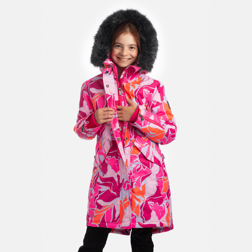 Tüdrukute parka VIVIAN 2, neoon roosa mustriga 122