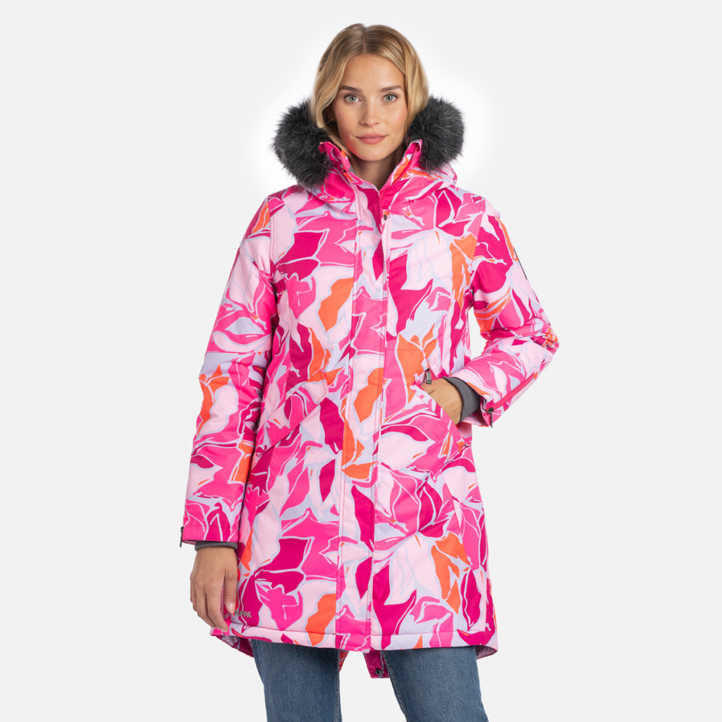 Naiste parka VIVIAN, neoon roosa mustriga L
