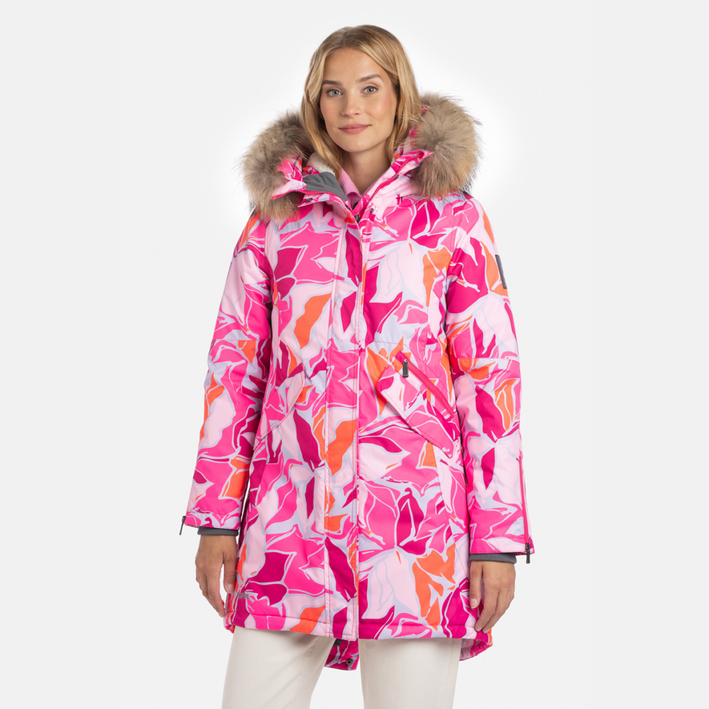 Naiste parka VIVIAN 1, neoon roosa mustriga L