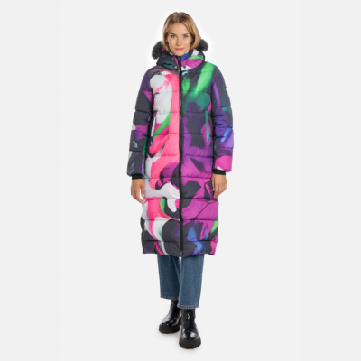 Naiste mantel GUDRUN, violetne mustriga L