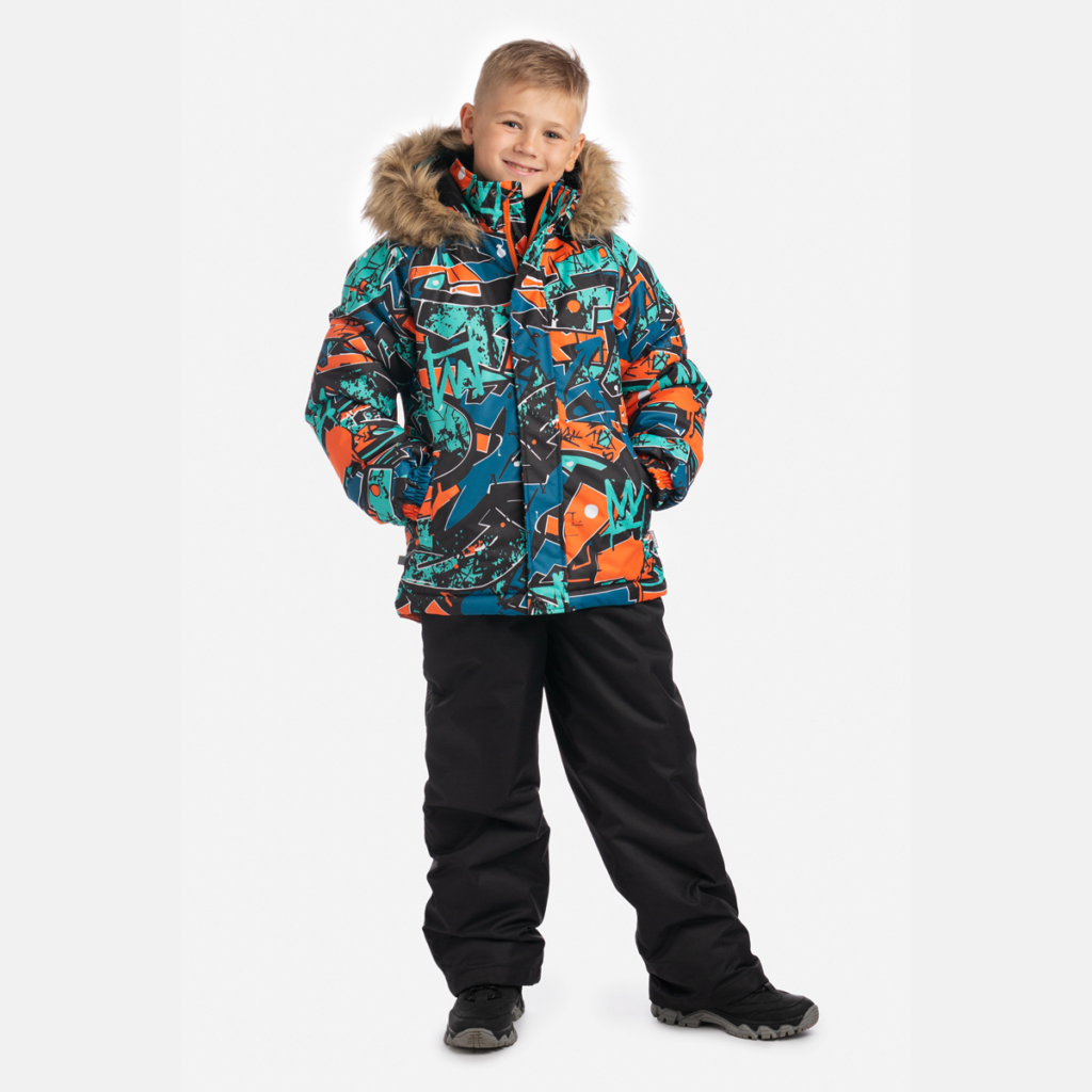 Poiste komplekt WINTER, erk oranz mustriga/ must 104