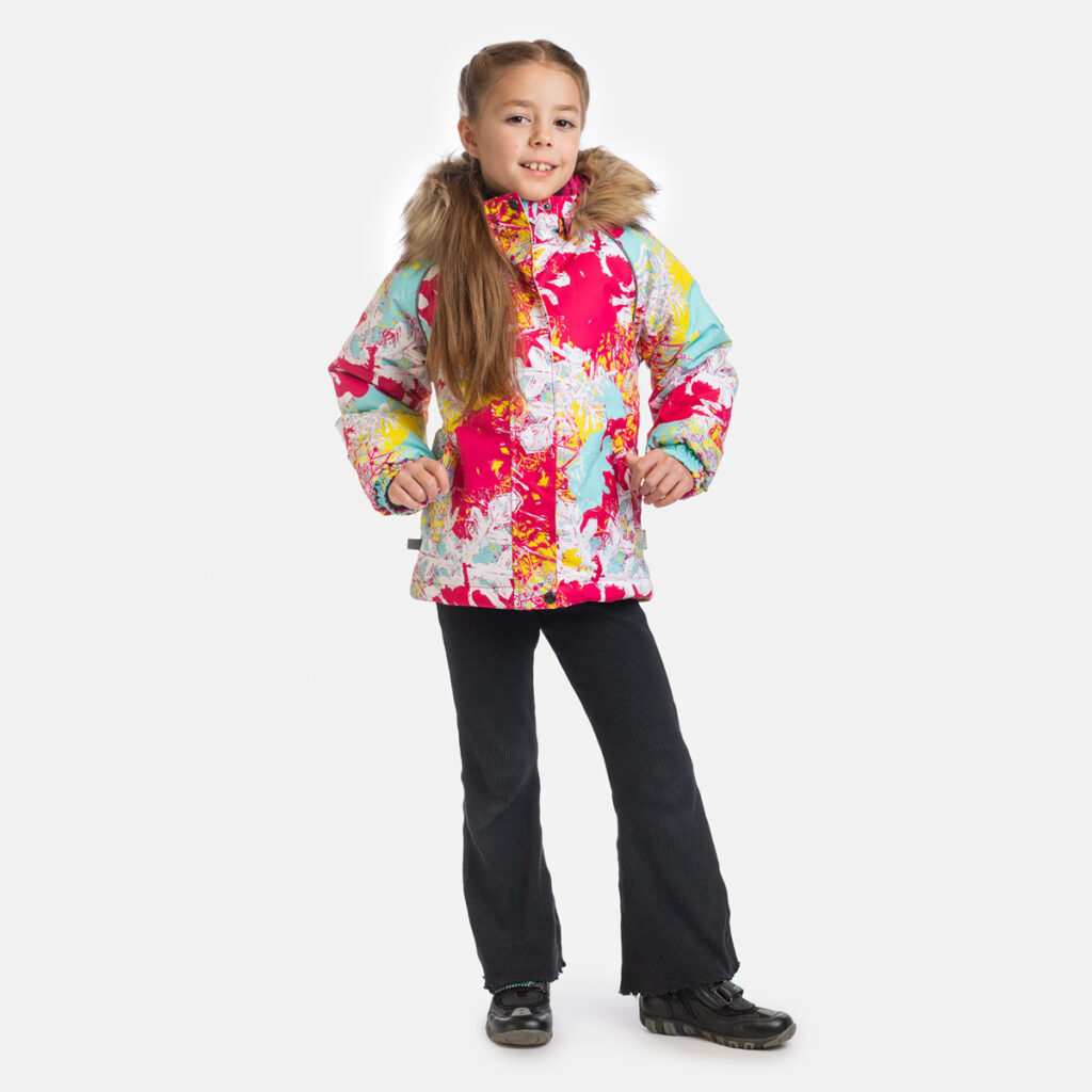Tüdrukute jope ALONDRA, fuksia mustriga 128